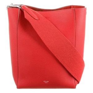 SOLD:::  CELINE SANGLE SMALL BUCKET BAG IN SOFT GRAINED CALFSKIN RED